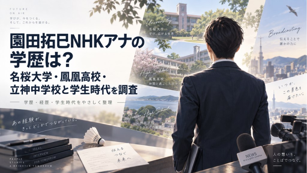 園田拓巳アナ（NHK）の学歴は？名桜大学・鳳凰高校・立神中学校と学生時代を調査